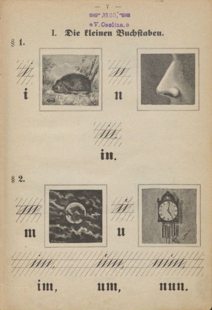 Fig. 1. Wagner, Deutsche Fibel (Riga, 1907): the opening page, in Gothic type, giving each letter as both print and cursive.