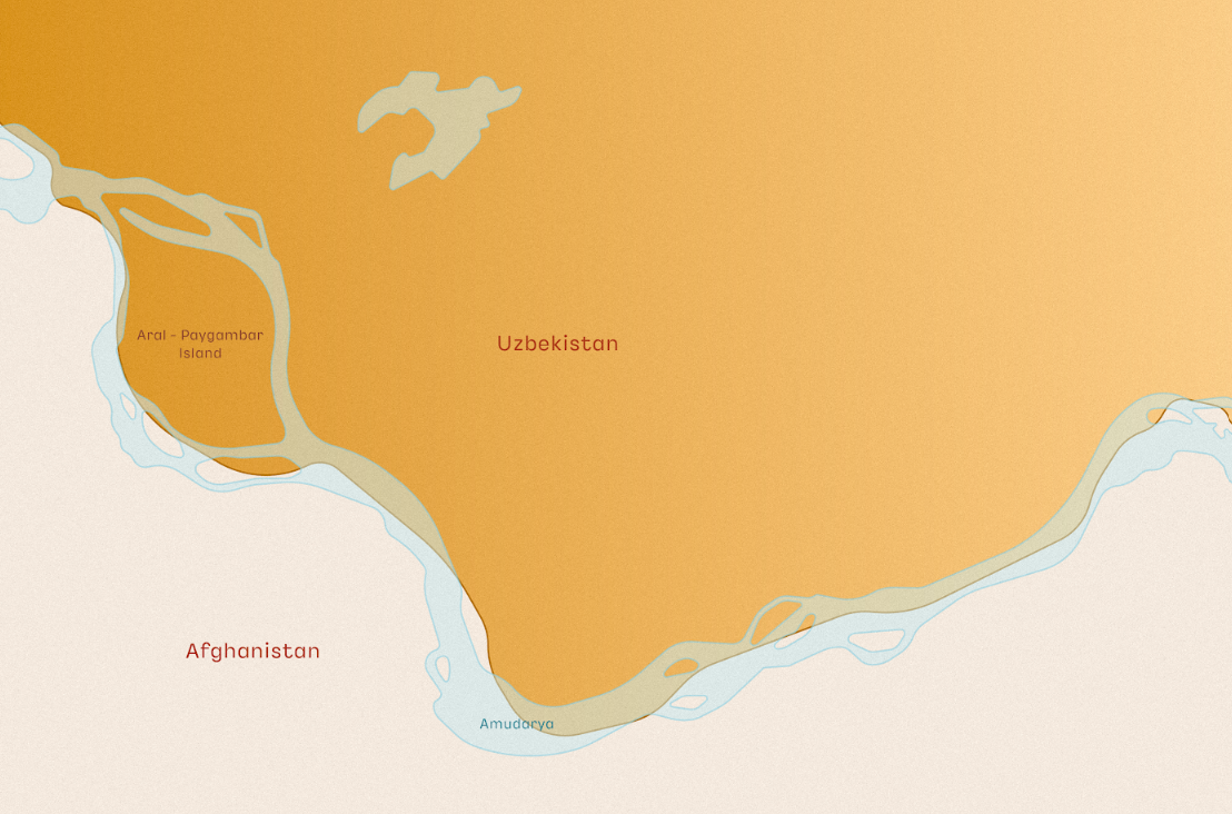 Map showing the Aral-Poygambor Island in the Amurdarya river where Uzbek soldiers were shot dead 