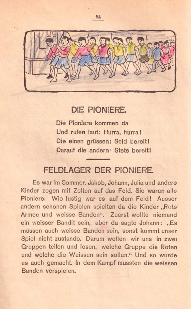 Fig. 5. Bach, Lerne Lesen, p. 84: “Die Pioniere”, the Young Pioneers on the march.